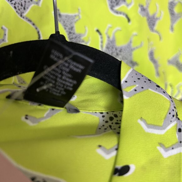 Ann Taylor Womens Long Sleeve Faux Wrap Blouse Cheetah Lime Green Size LP NWT - Picture 4 of 6